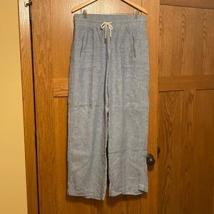 Athleta Cabo wide leg blue linen pants size 14
